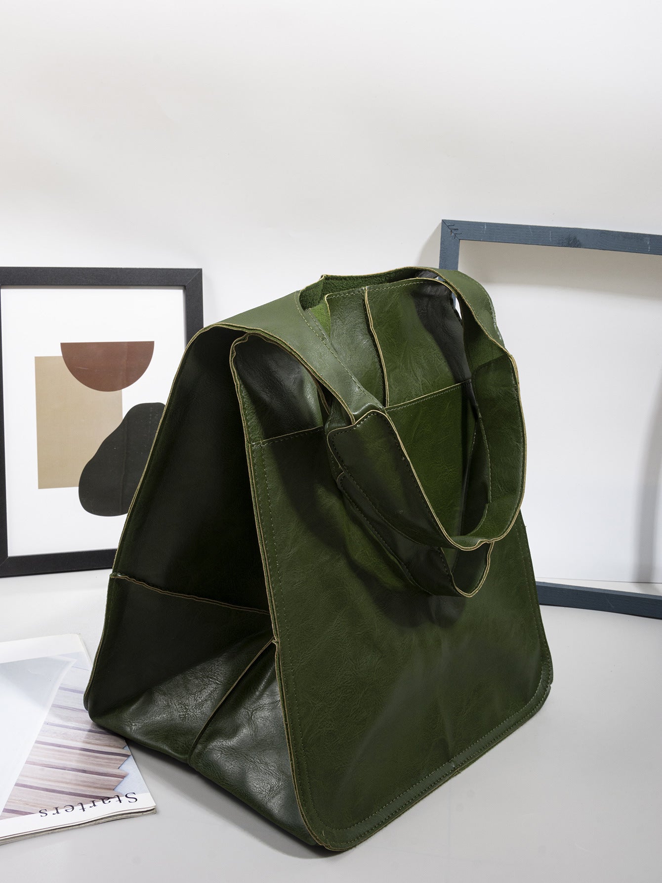 Grand Sac Fourre-Tout Chic Simple en Cuir Souple, Grande Capacité, à Main ou Bandoulière
