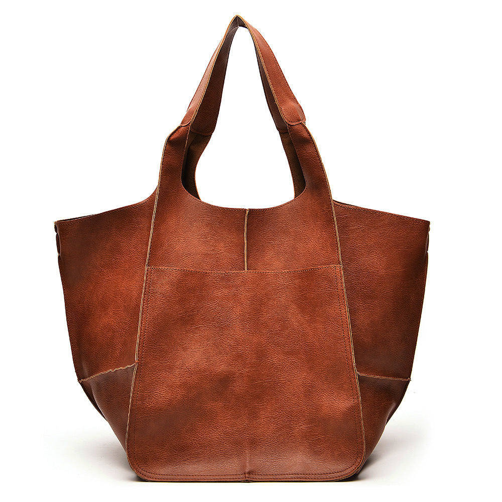 Grand Sac Fourre-Tout Chic Simple en Cuir Souple, Grande Capacité, à Main ou Bandoulière