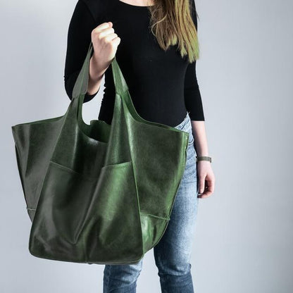 Grand Sac Fourre-Tout Chic Simple en Cuir Souple, Grande Capacité, à Main ou Bandoulière