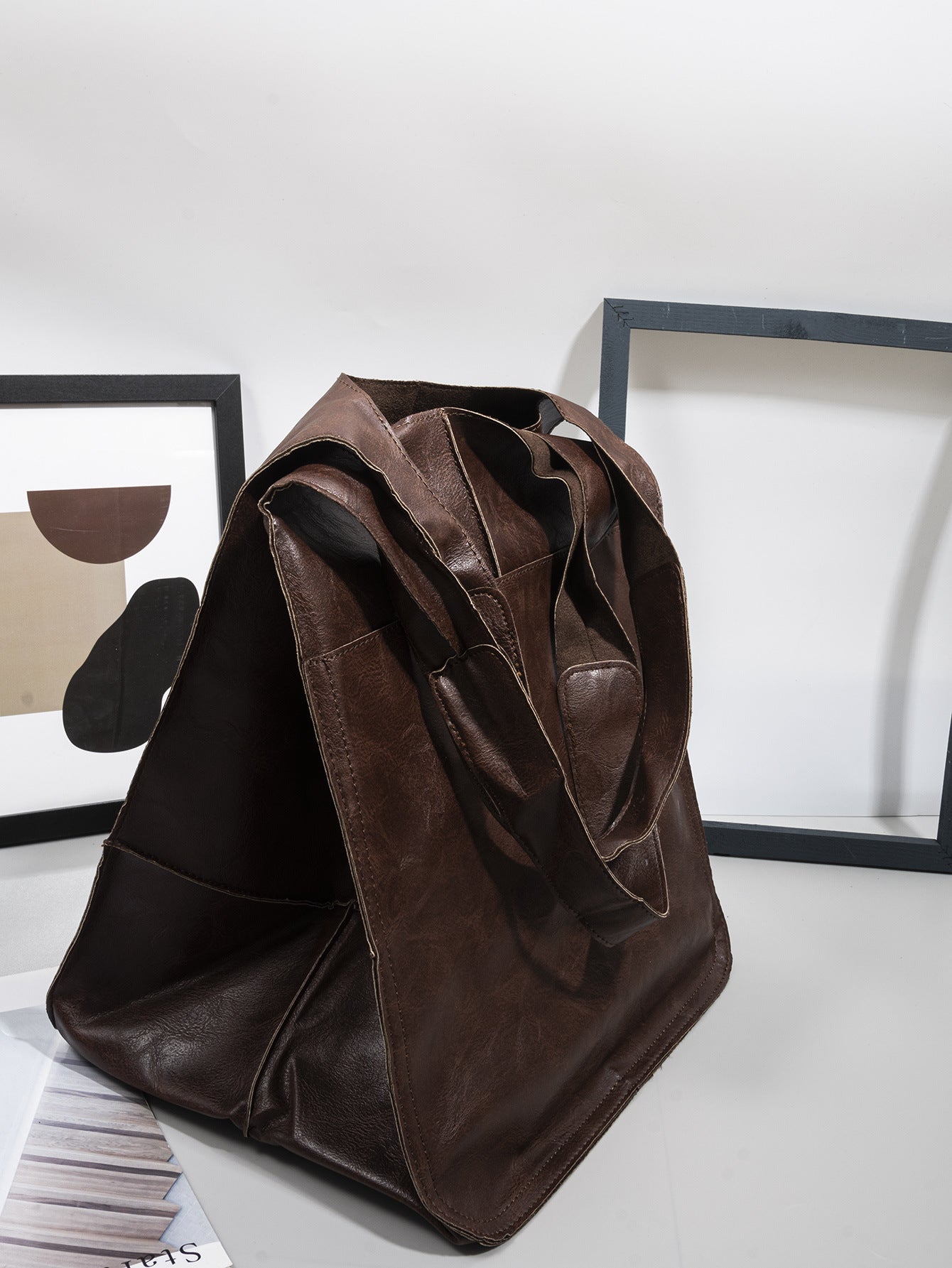 Grand Sac Fourre-Tout Chic Simple en Cuir Souple, Grande Capacité, à Main ou Bandoulière