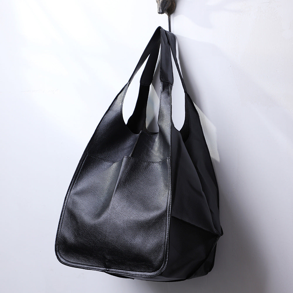 Grand Sac Fourre-Tout Chic Simple en Cuir Souple, Grande Capacité, à Main ou Bandoulière