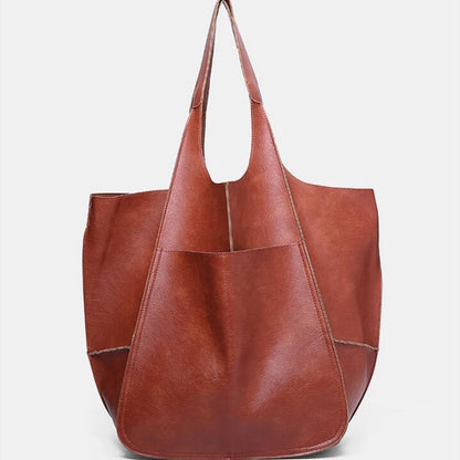 Grand Sac Fourre-Tout Chic Simple en Cuir Souple, Grande Capacité, à Main ou Bandoulière