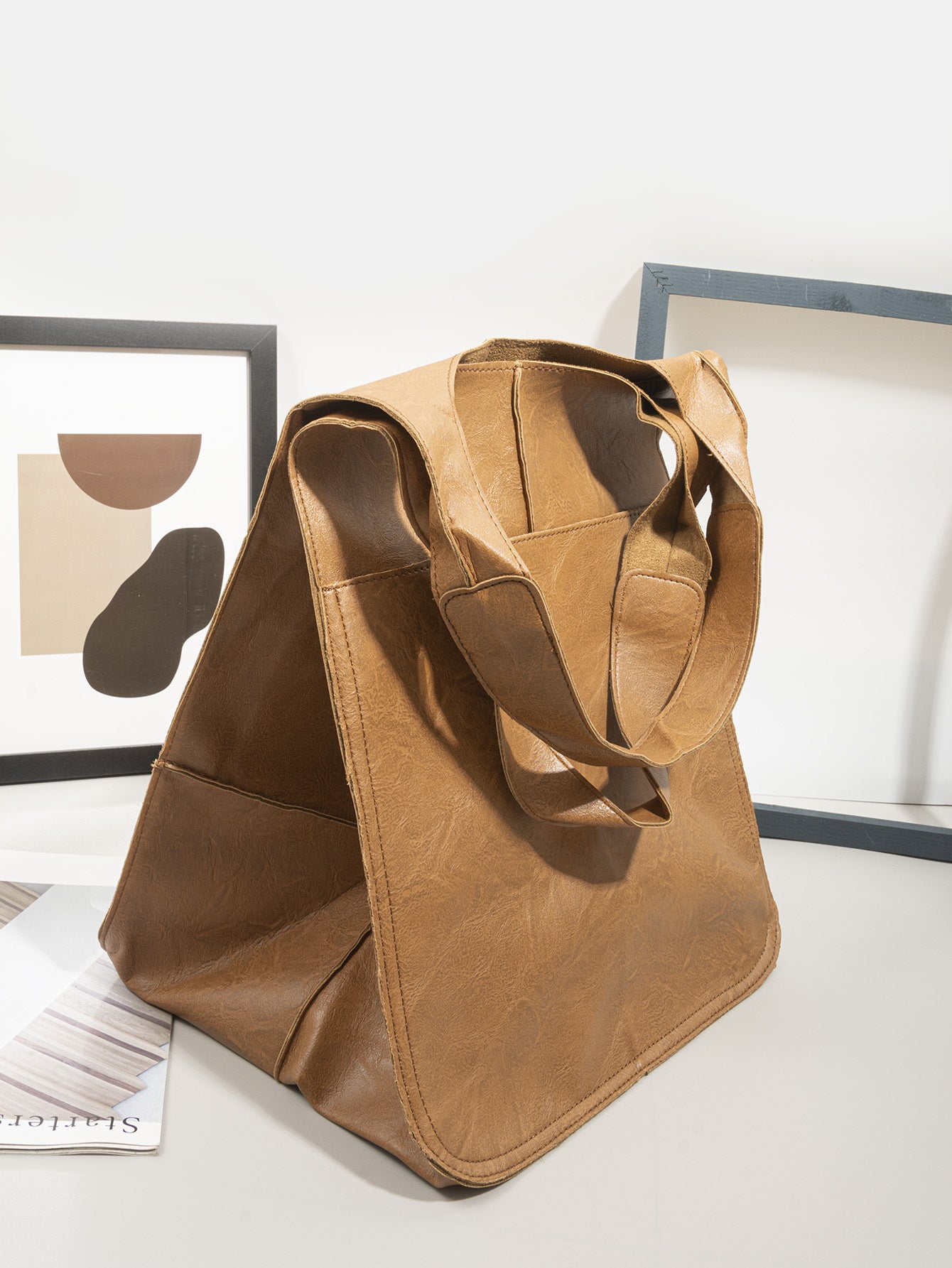 Grand Sac Fourre-Tout Chic Simple en Cuir Souple, Grande Capacité, à Main ou Bandoulière