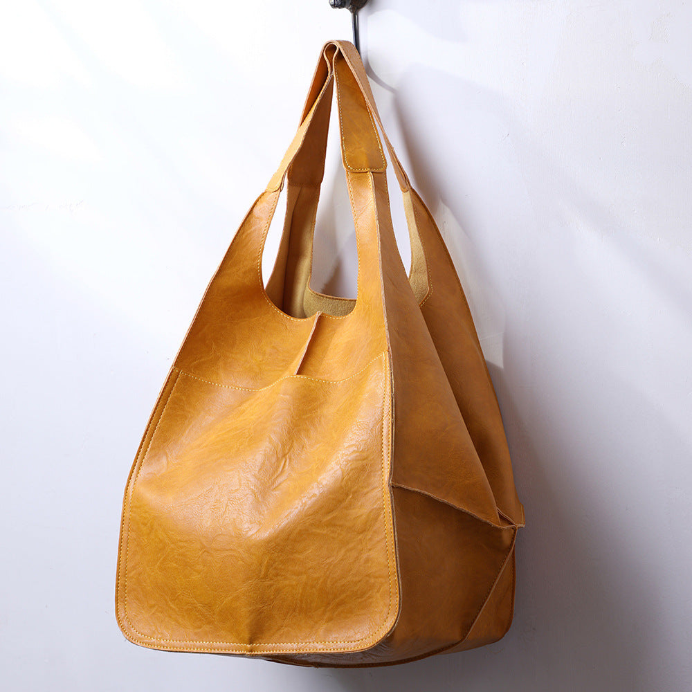 Grand Sac Fourre-Tout Chic Simple en Cuir Souple, Grande Capacité, à Main ou Bandoulière
