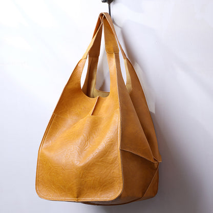 Grand Sac Fourre-Tout Chic Simple en Cuir Souple, Grande Capacité, à Main ou Bandoulière