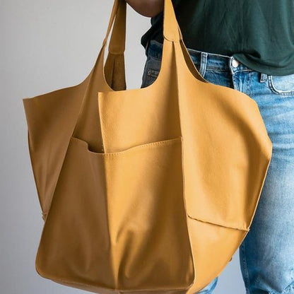 Grand Sac Fourre-Tout Chic Simple en Cuir Souple, Grande Capacité, à Main ou Bandoulière